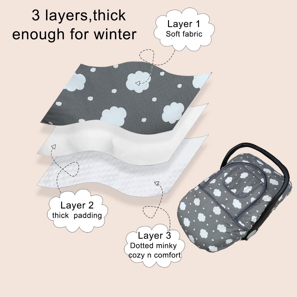 Dodo Nici carseat cover Grey Cloud offers cozy warmth for infants on chilly days.