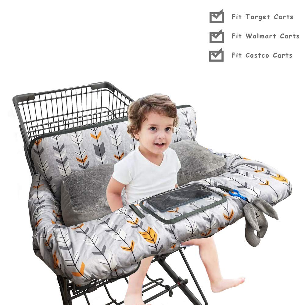 Dodo Nici cart cover with phone holder keeps child entertained during shopping.