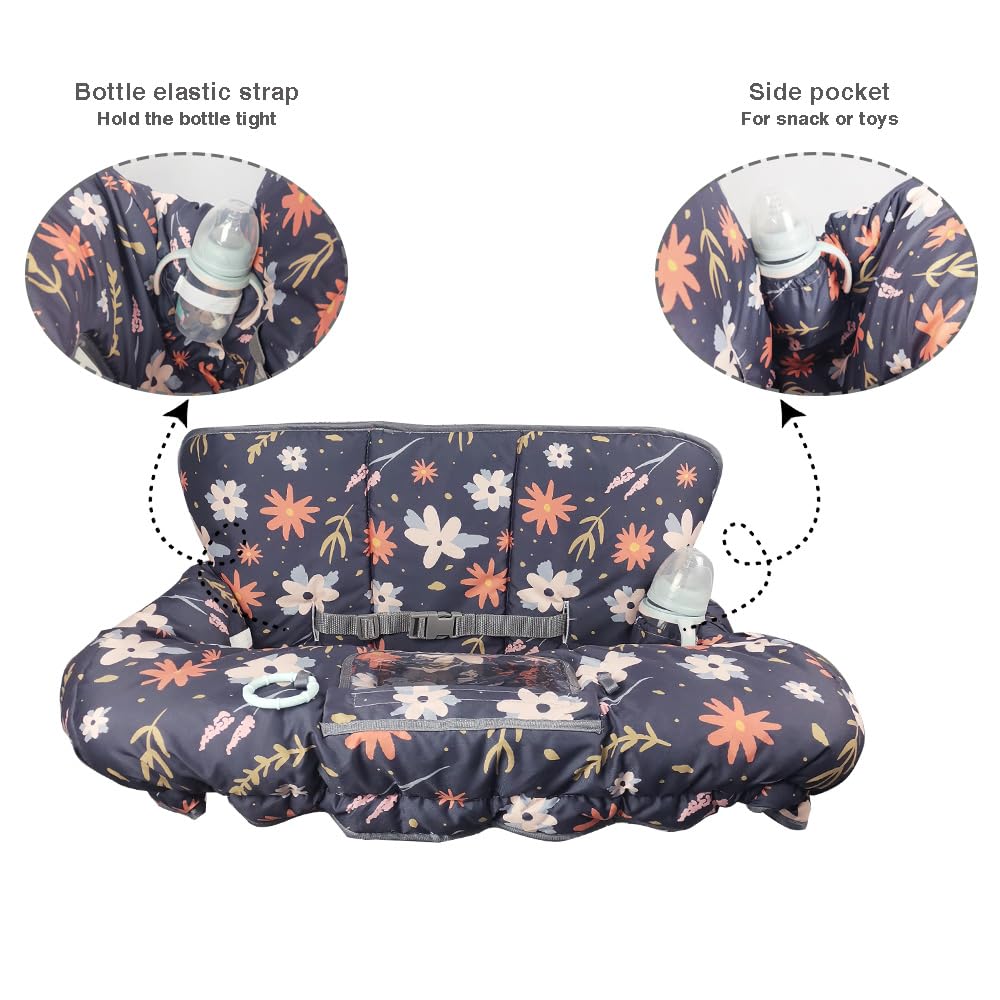 Dodo Nici shopping cart cover in use on restaurant highchair, universal fit.