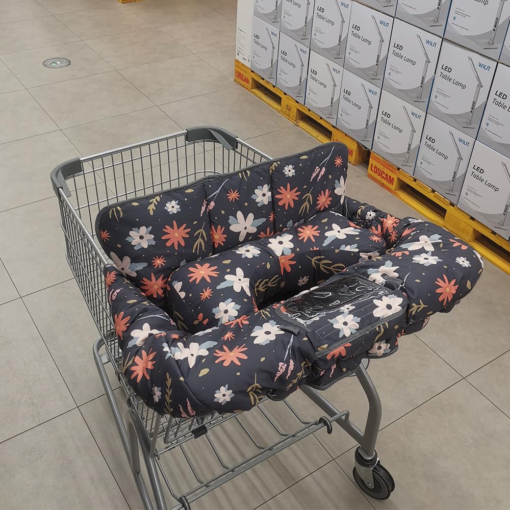 Dodo Nici dark blue cart cover with removable positioner in use keeps toddler comfy.