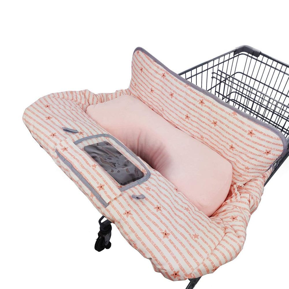 Dodo Nici shopping cart cover in pink strip star offering clean protection during shopping.