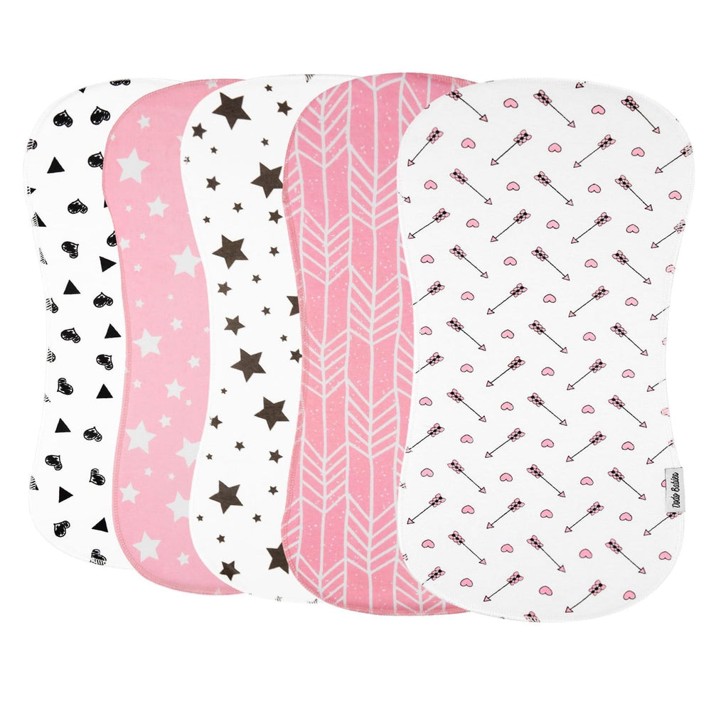 Dodo Babies burp cloths in use during feeding and spit up cleanup