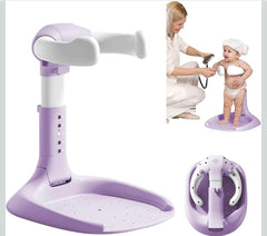 Dodohani purple baby bathtub with shower stand offers adjustable height for growing babies.