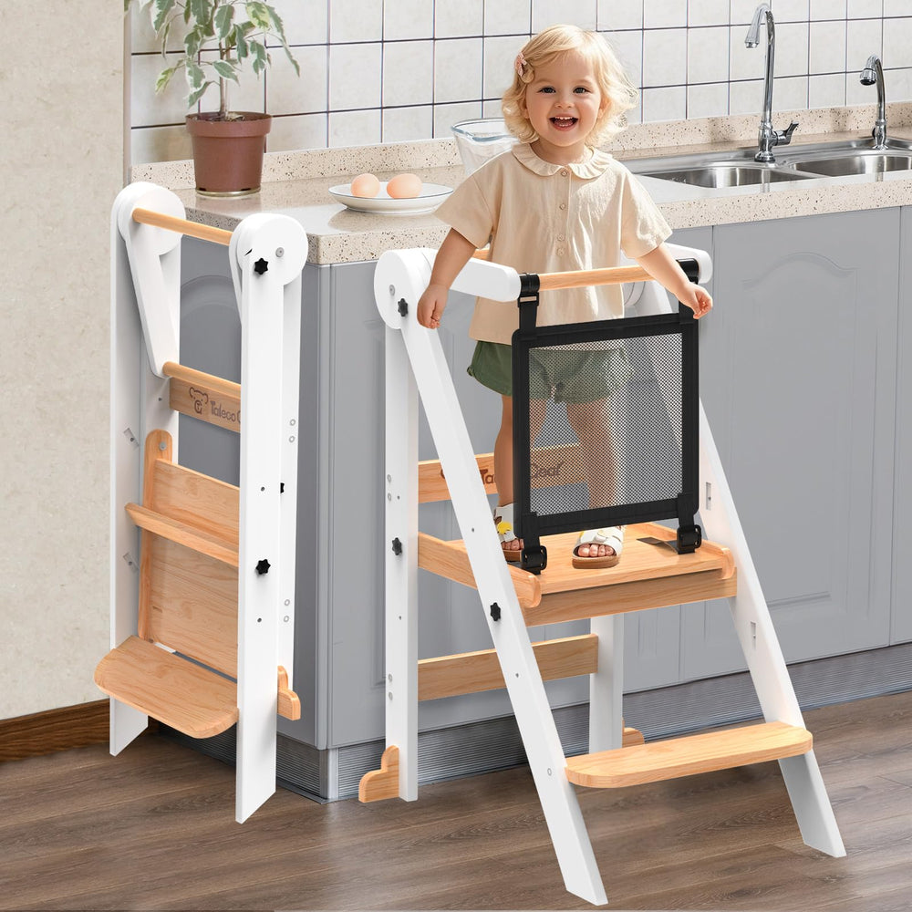 Doerpuz foldable toddler tower with sturdy A-frame for kitchen safety and stability
