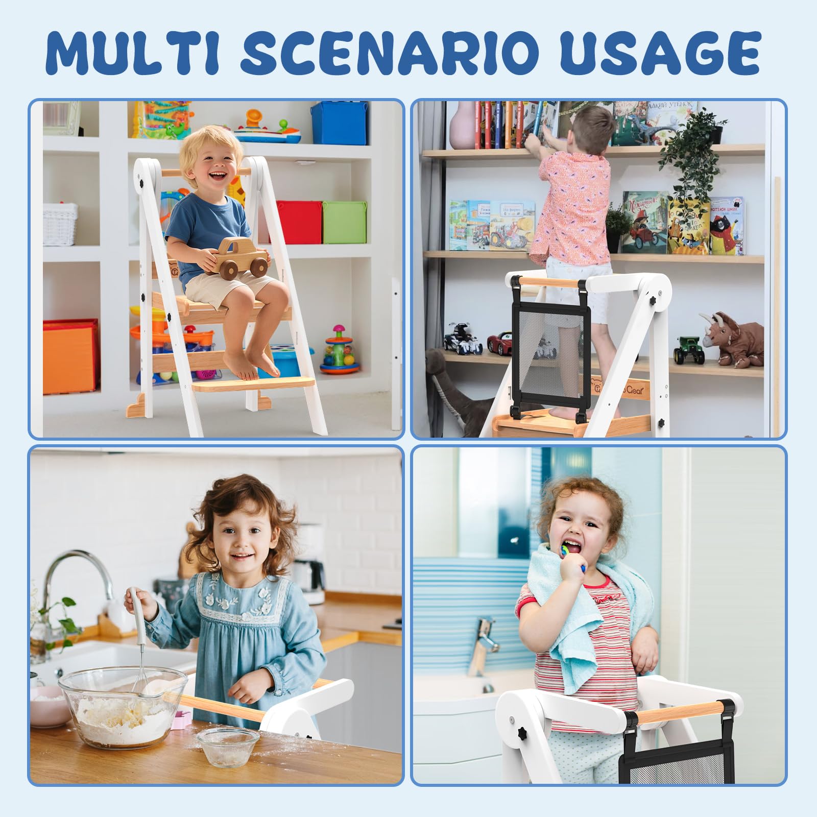 Doerpuz toddler tower is easy for adults to move around the home