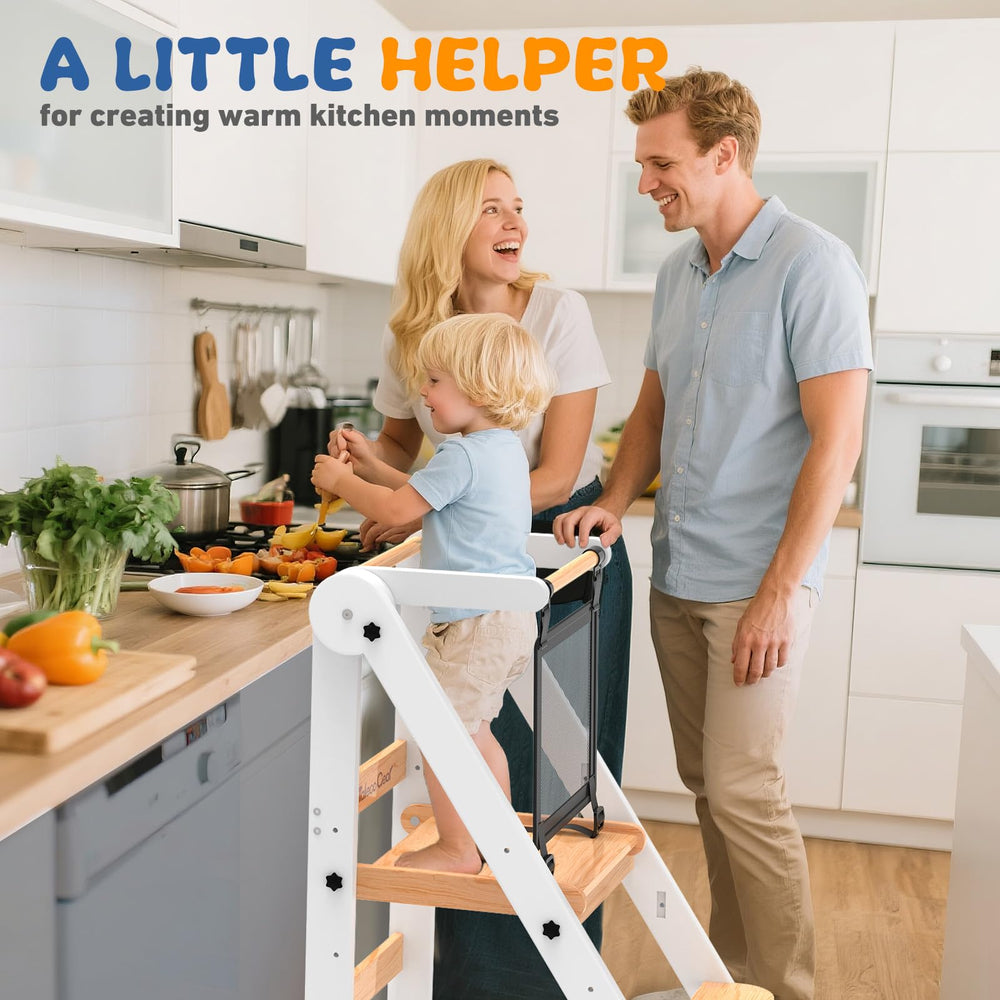 Doerpuz toddler tower featuring a safety net to prevent falls during use