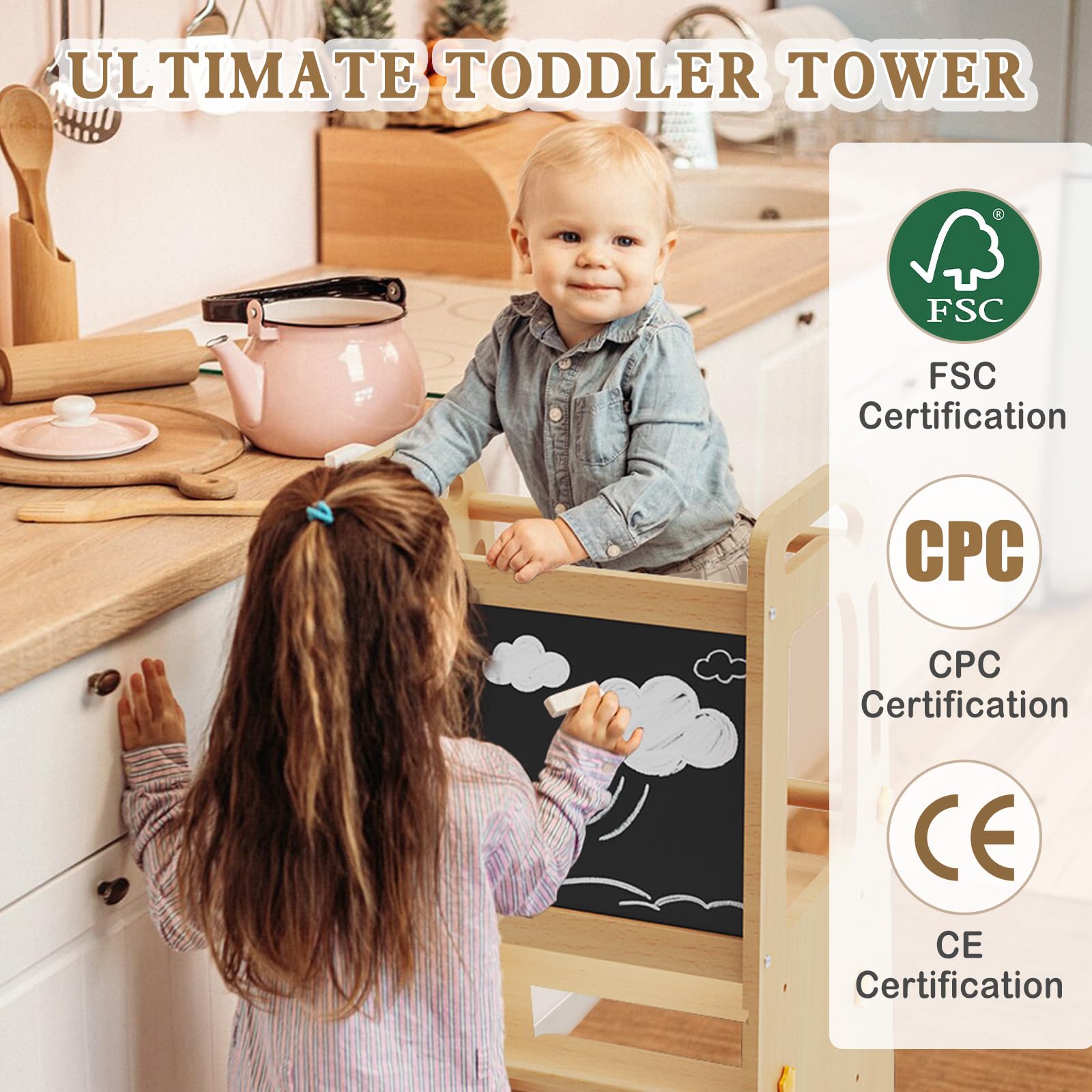 Doerpuz natural finish kids stool complements any kitchen or play area