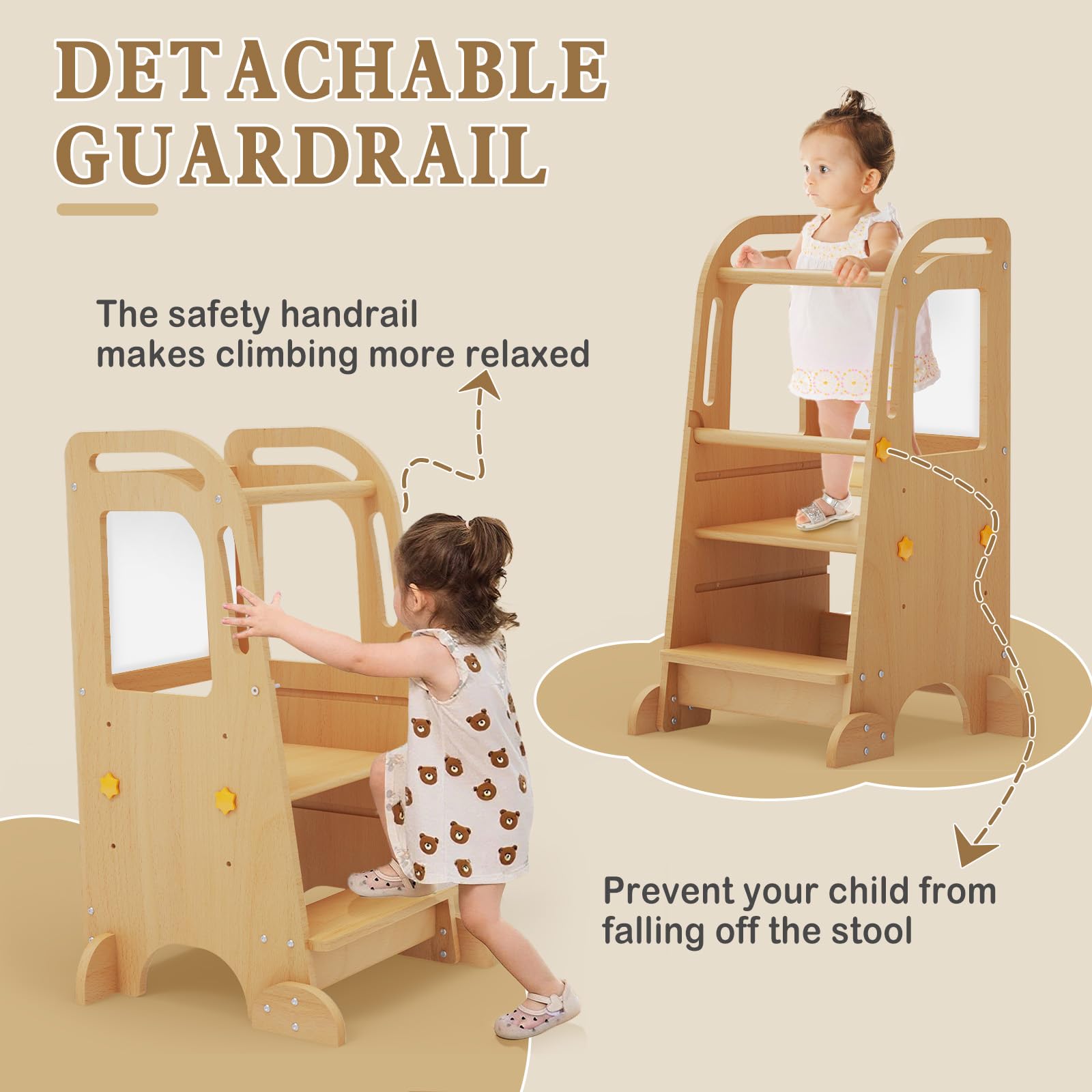 Doerpuz wooden step stool anti-slip design helps secure feet on all floors