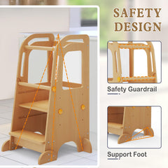 Doerpuz wooden toddler stool with safety pole provides extra stability for safe climbing