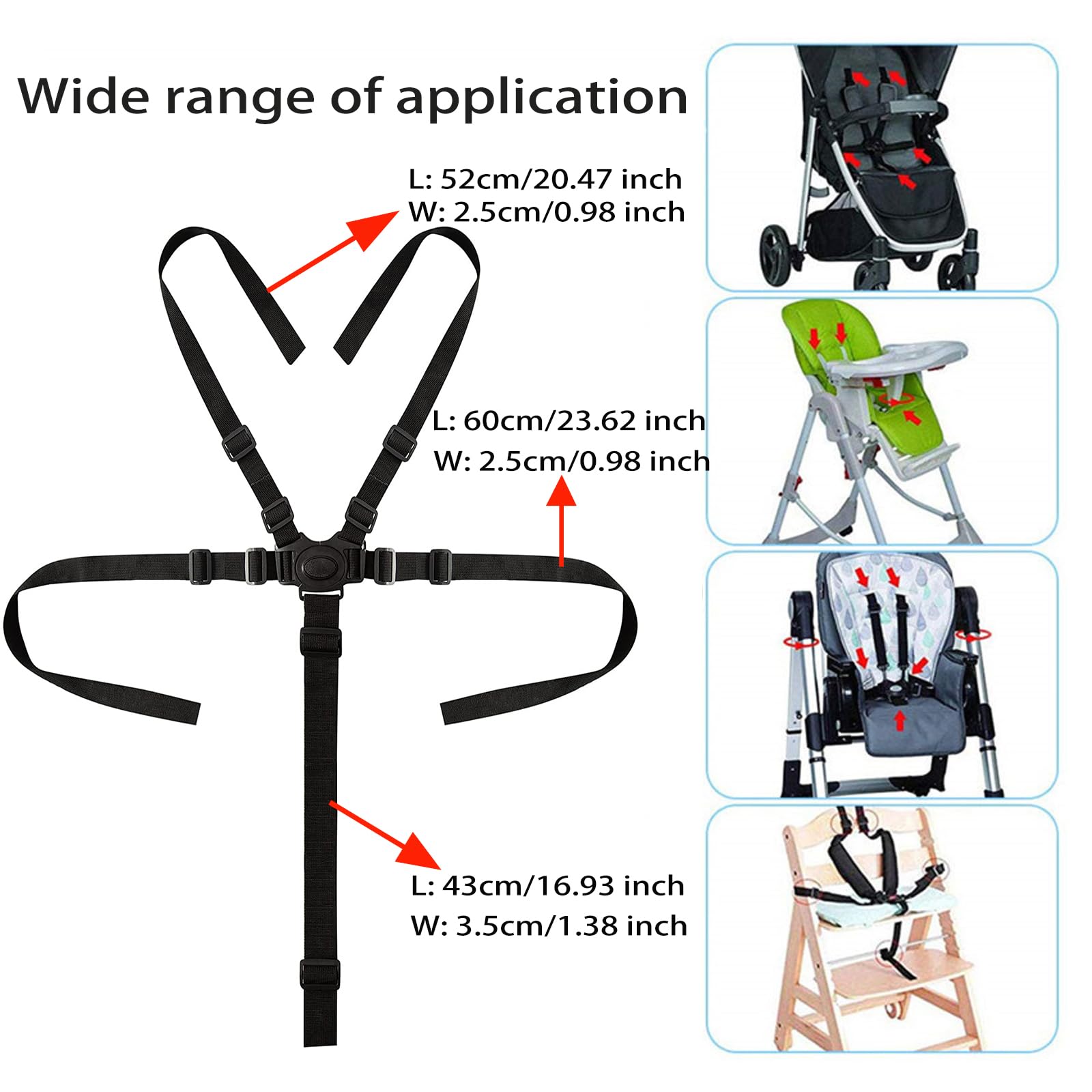 Dogxiong adjustable straps fit high chairs, strollers, and gear.