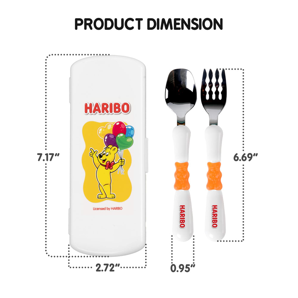 HARIBO Goldbear packaging shows BPA-free, kid-friendly silverware.