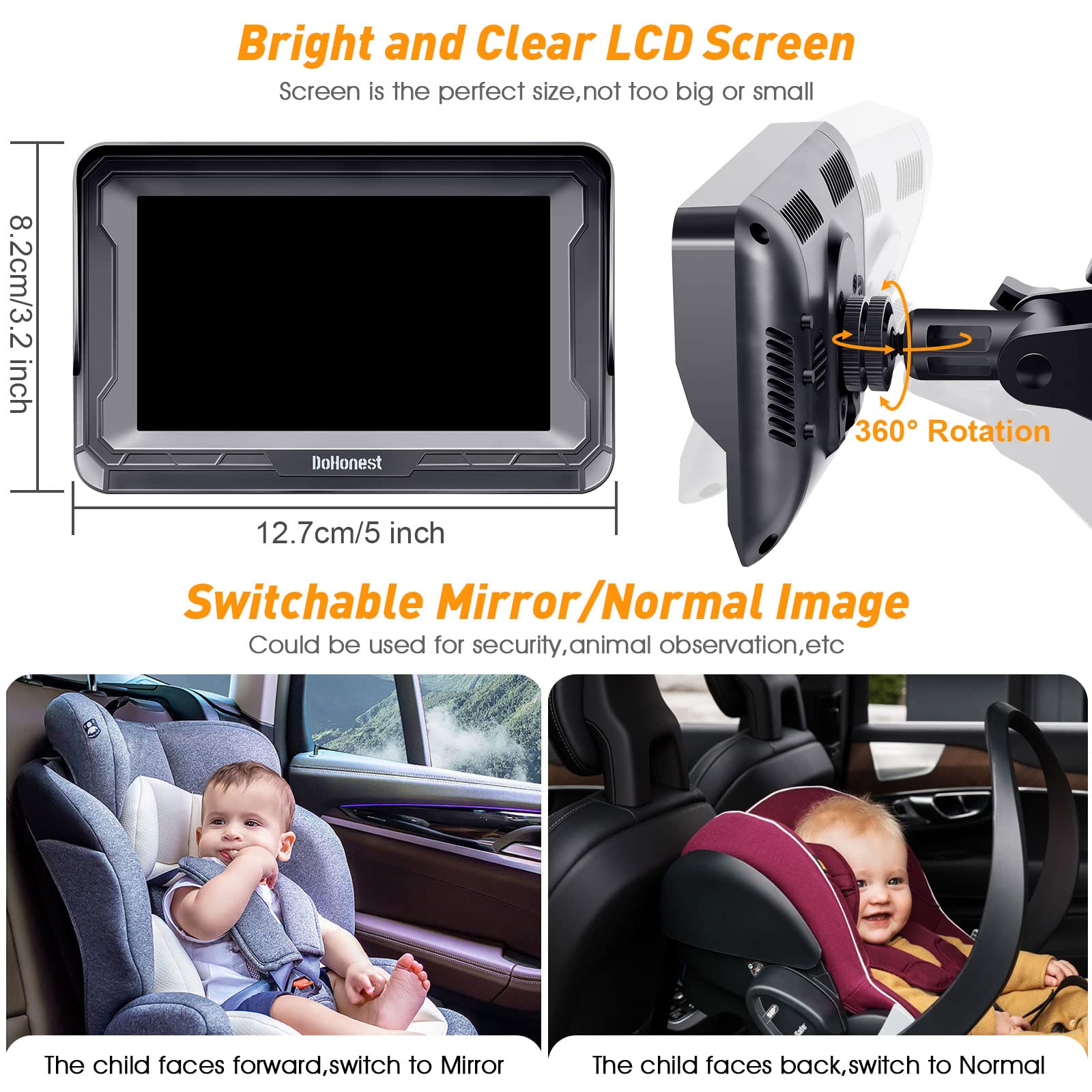 DoHonest 360-degree adjustable lens lets you optimize angle for different seats.