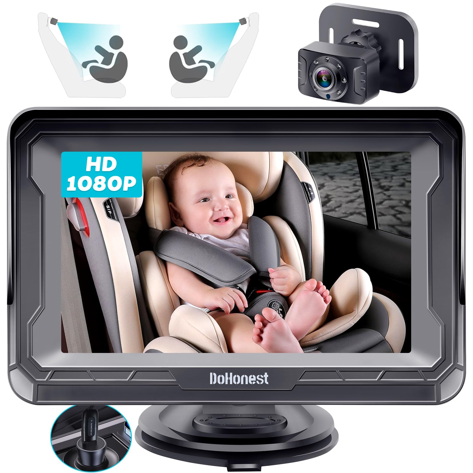 DoHonest 1080P baby car camera delivers crisp backseat viewing for busy drivers.