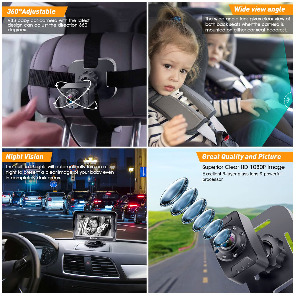 DoHonest baby car camera 2-pack headrest mount for quick setup