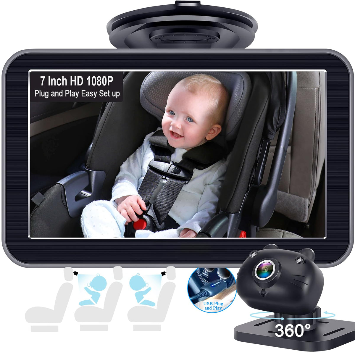 DoHonest baby car camera with 7-inch display for clear road-side monitoring.