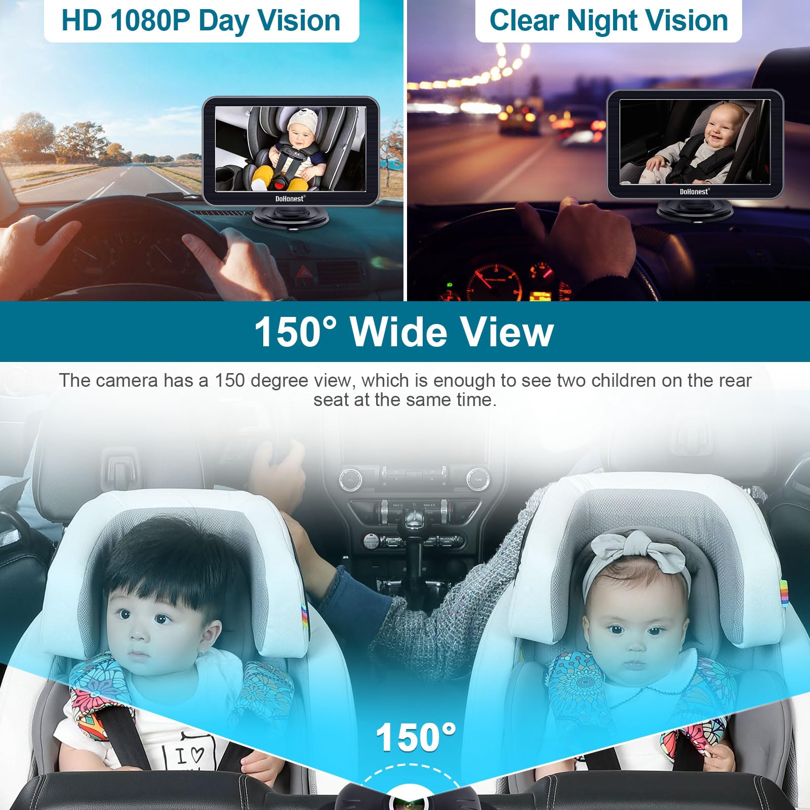 DoHonest 150-degree wide-angle view captures the full backseat area.