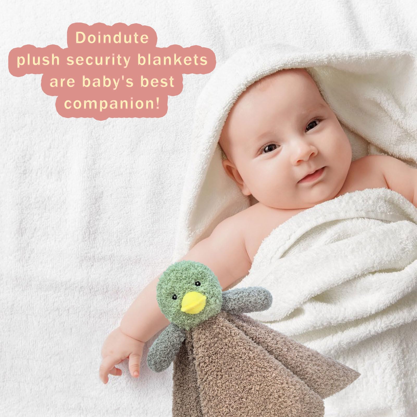 Doindute Duck Lovie plush texture close-up, soft fabric for cozy hugs.