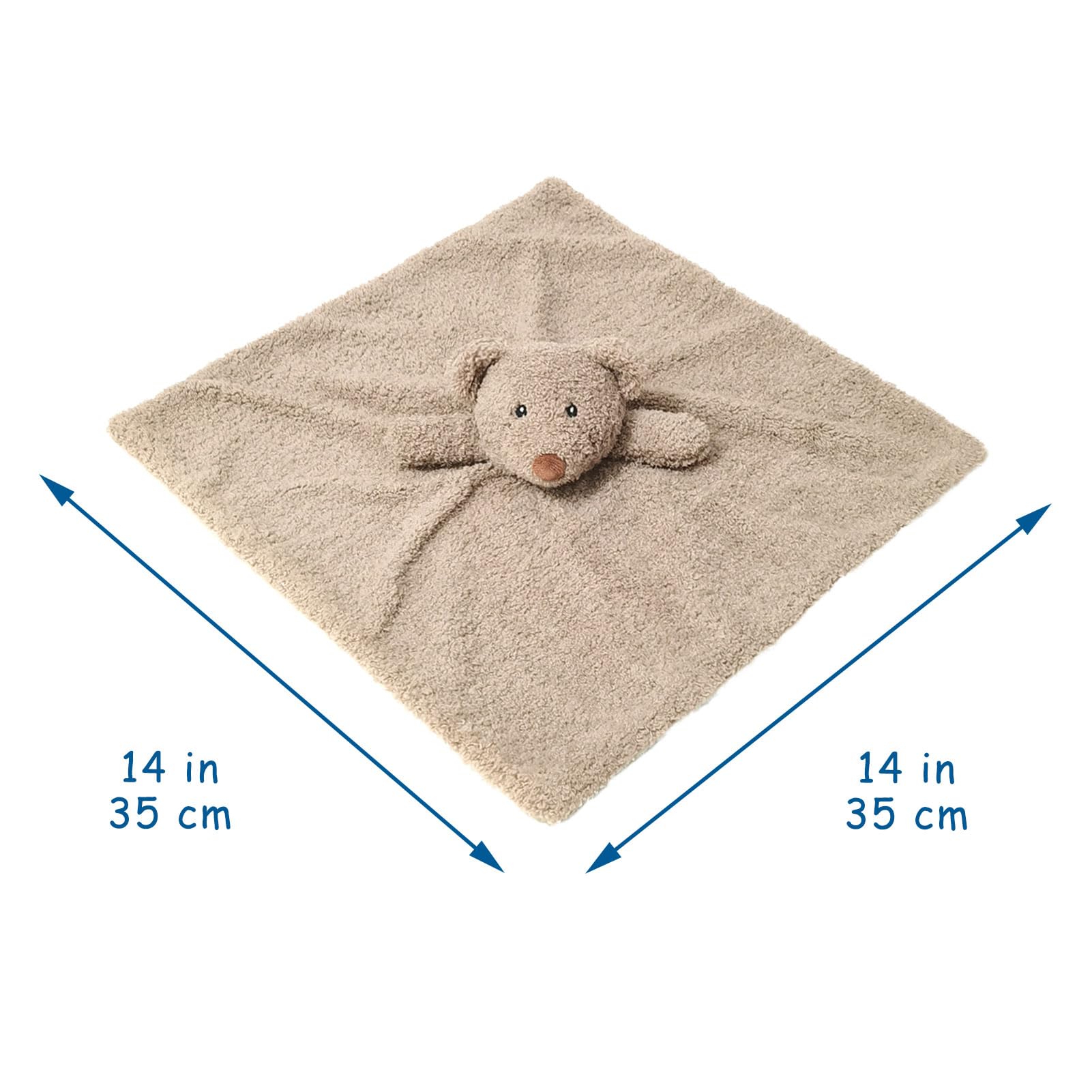 Doindute soft plush teddy bear security blanket with embroidered features for baby comfort.