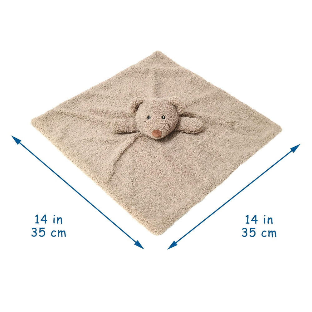 Doindute soft plush teddy bear security blanket with embroidered features for baby comfort.