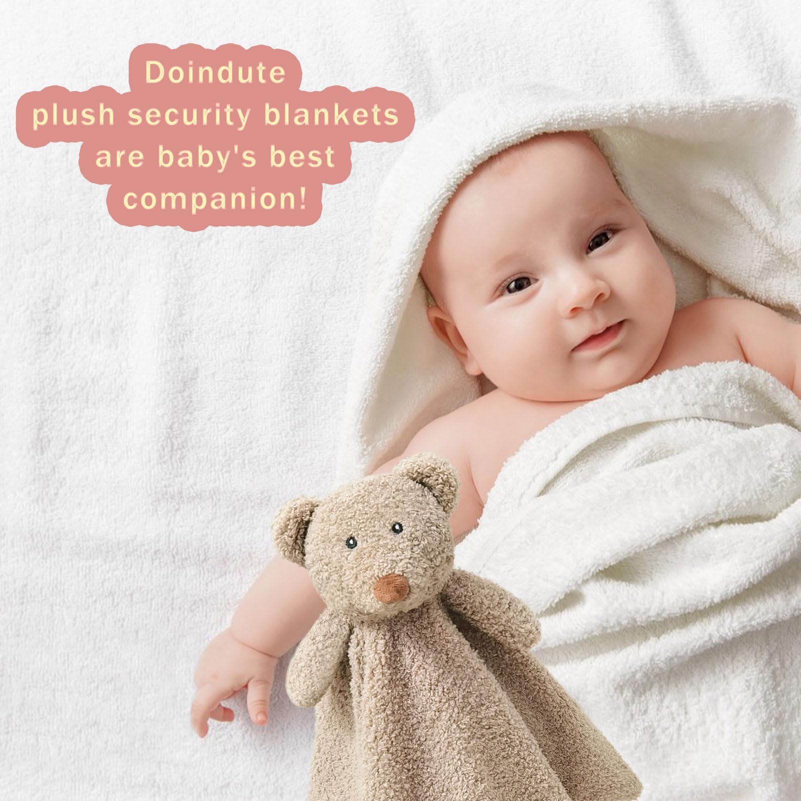 Doindute embroidered eyes and nose add gentle character to this snuggle buddy.