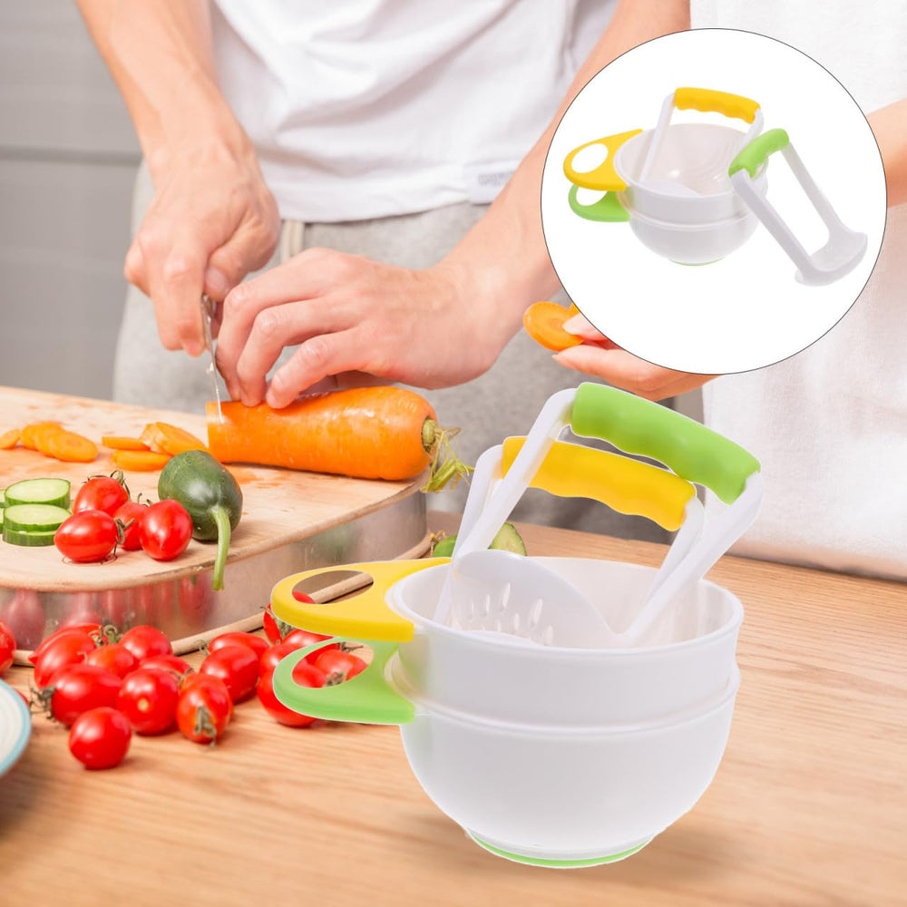 DOITOOL masher and bowl assembly shows ergonomic design for effortless baby food blending.
