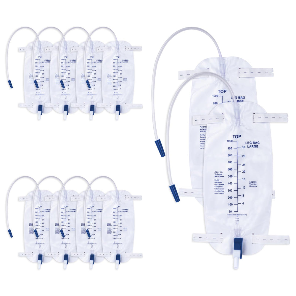 DOKIBI 1000ml catheter leg bag front view with anti-reflux valve for safer urine control