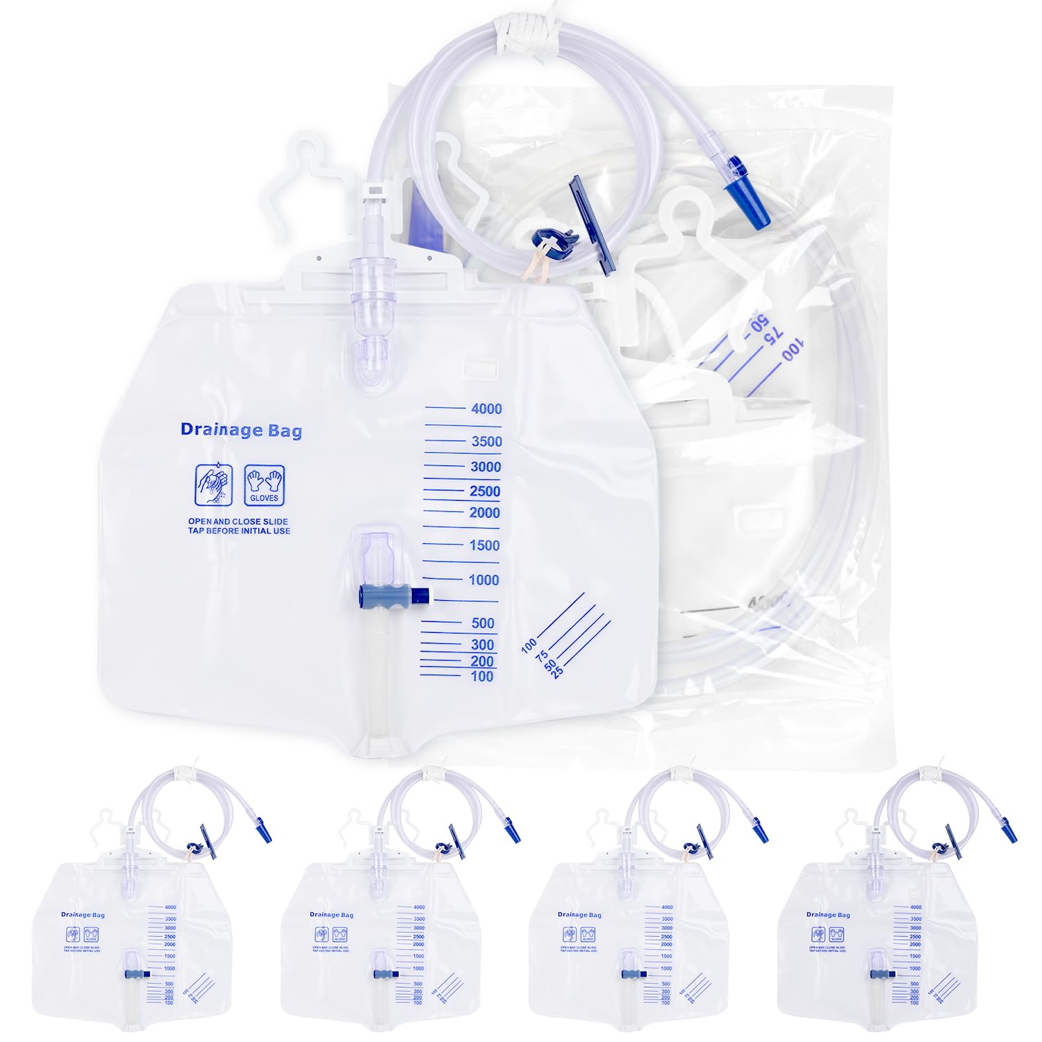DOKIBI 5-pack urinary drainage bag with anti-reflux chamber for overnight use