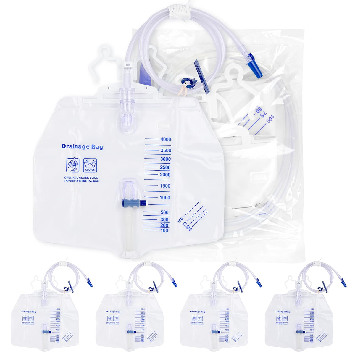 DOKIBI 5-pack urinary drainage bag with anti-reflux chamber for overnight use