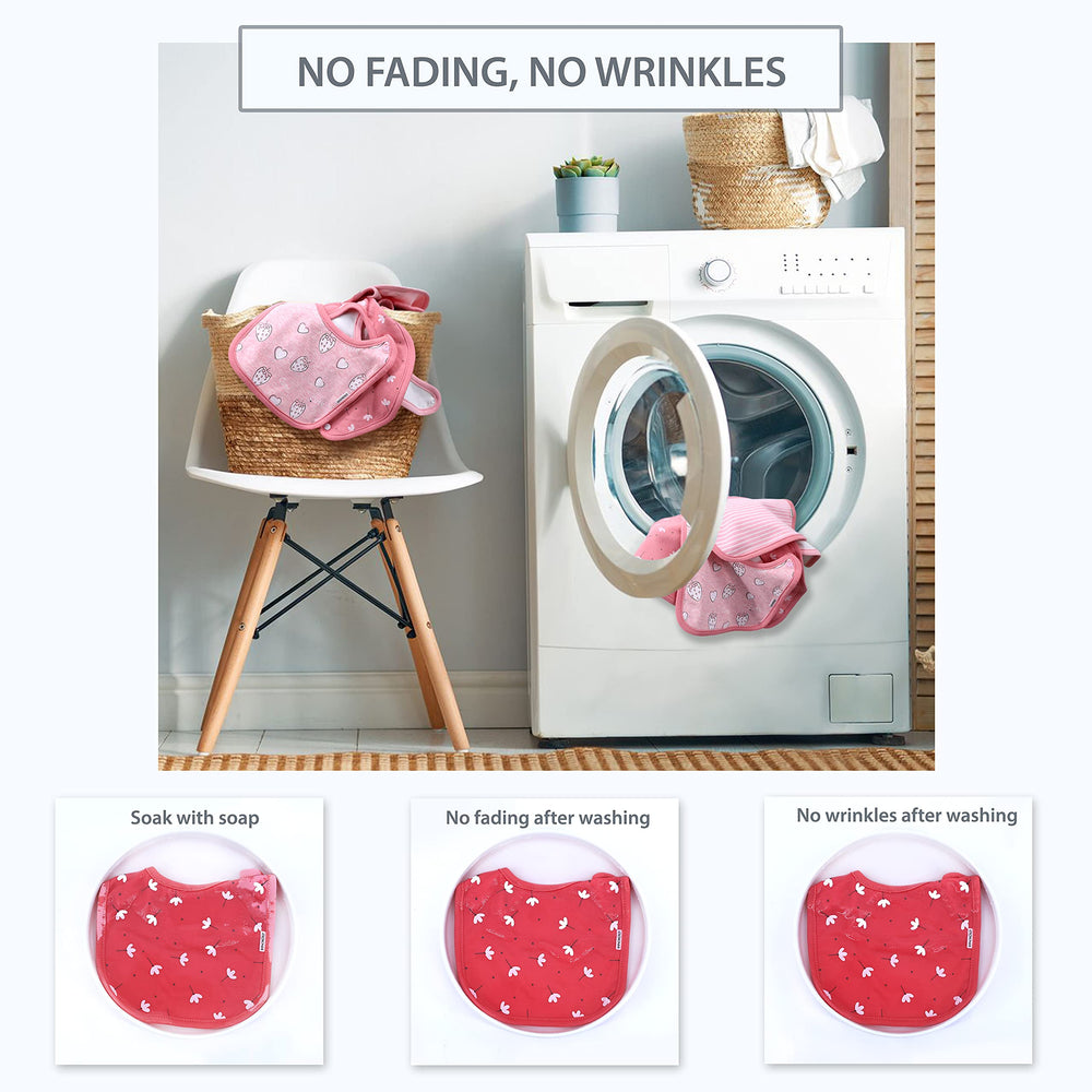 DOKMA pink-white-gray bibs illustrate stylish daily wear.