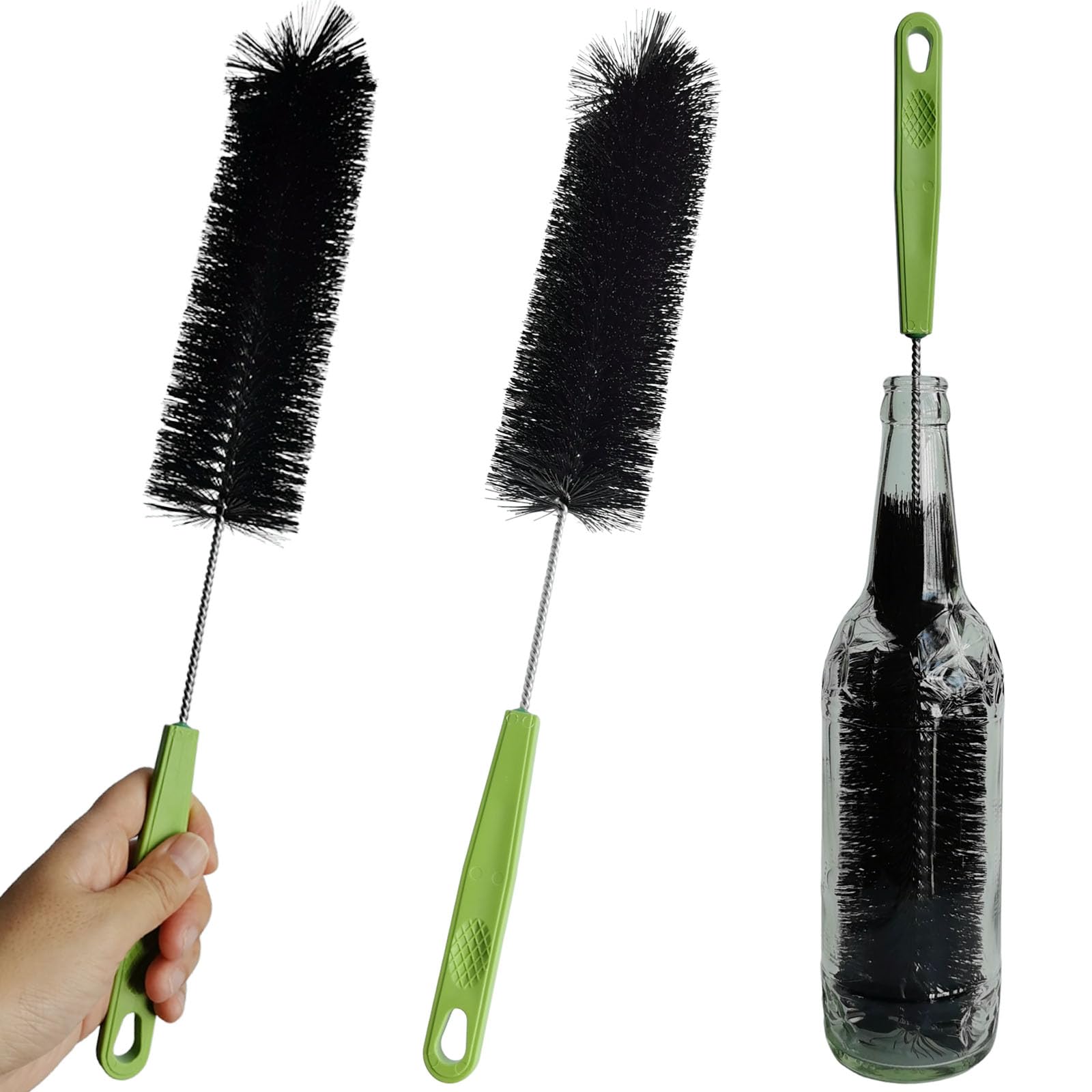 Dokpod 17-inch bottle brush reaching bottle bottoms for deep cleaning.