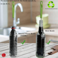 Dokpod wide-bristle brush cleans narrow-neck bottles without scratching.
