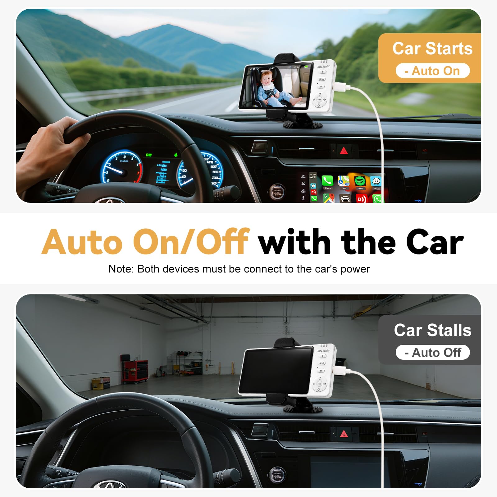 Doktorbaby automatic on/off car connection keeps monitor powered