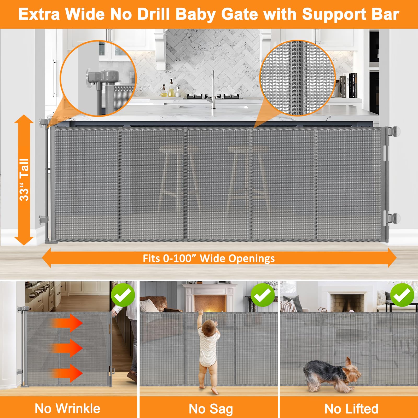 DoktorBaby support bars design keeps gate sturdy and wrinkle-free
