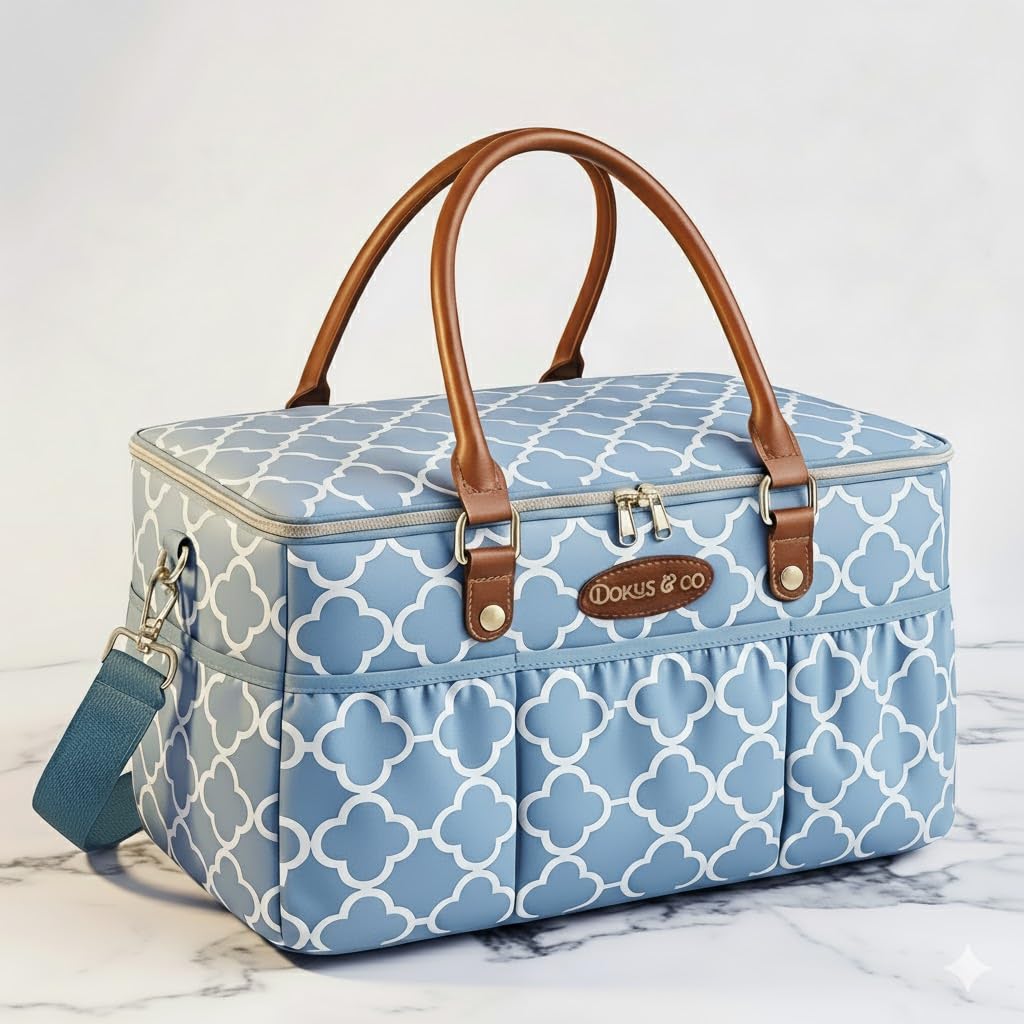 DOKUS & CO Luxe Diaper Caddy Tote folded for compact storage, ideal for small spaces.