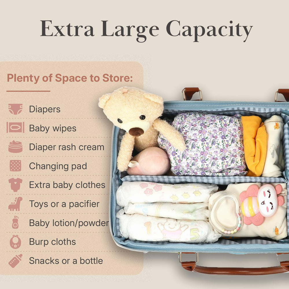 DOKUS & CO Luxe Diaper Caddy Tote reinforced stitching supports heavy loads on the go.