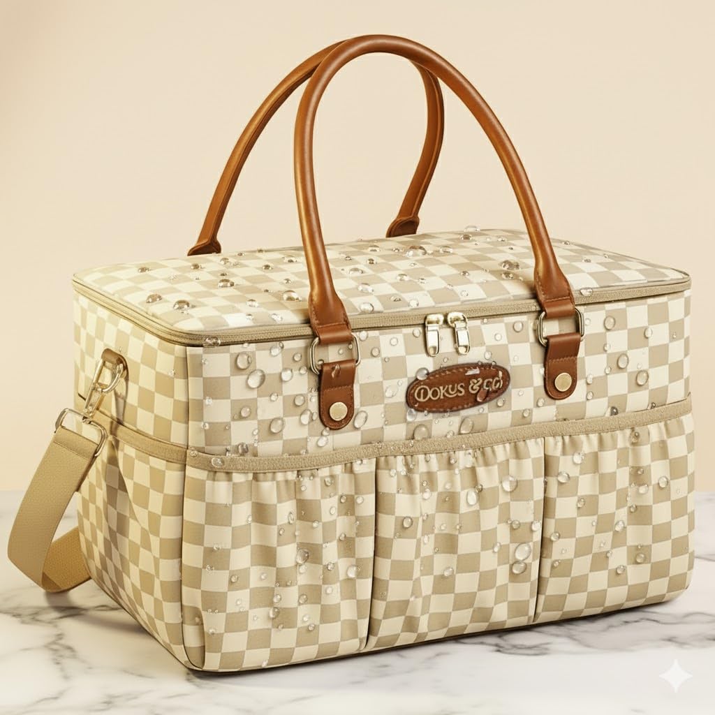 DOKUS & CO Luxe Caddy adjustable shoulder strap for comfortable hands-free transport.