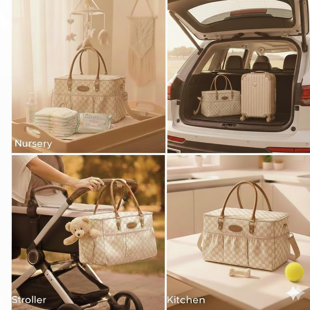DOKUS & CO Luxe Caddy travel-ready tote easily folds and stores when not in use.