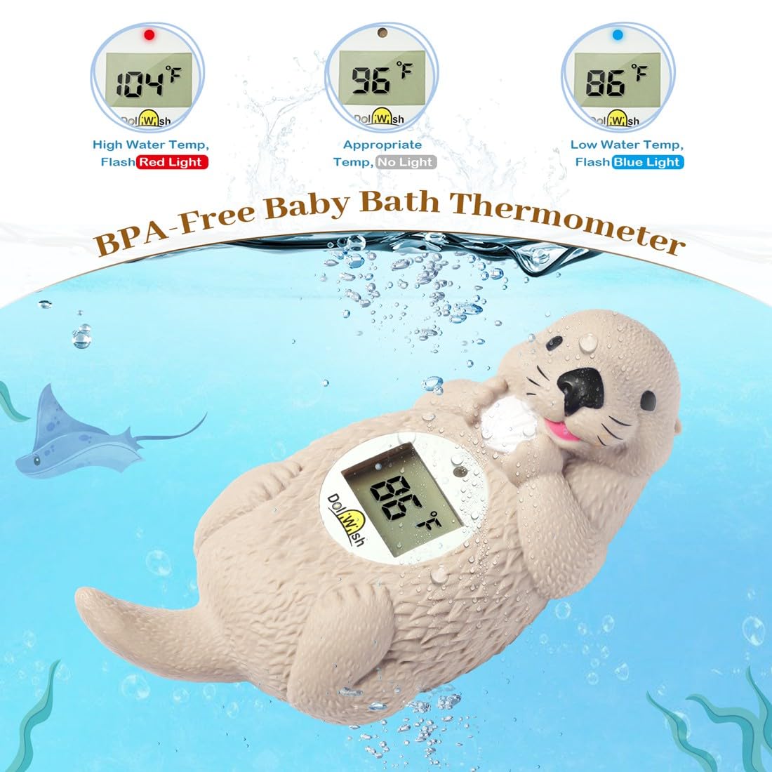 DoliWish floating otter design thermometer easy to spot during bath play