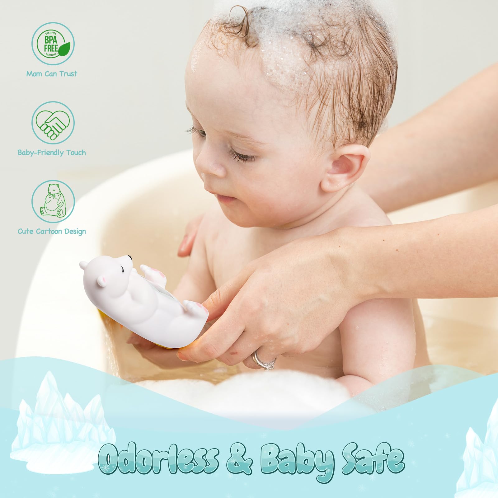 DoliWish digital bath thermometer display shows real-time temperature for easy bath checks.