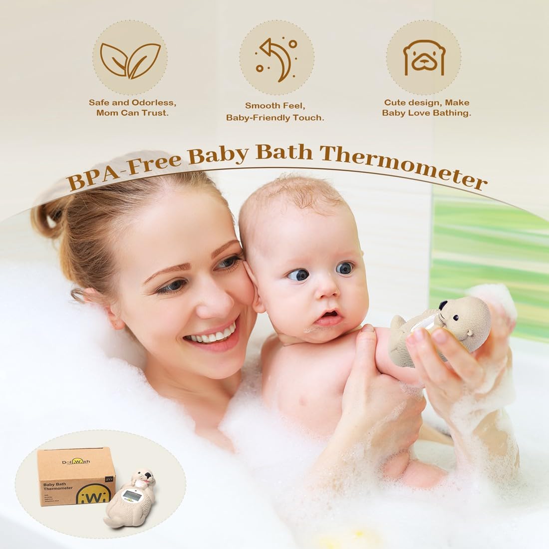 DoliWish digital water thermometer display showing bath temperature clearly