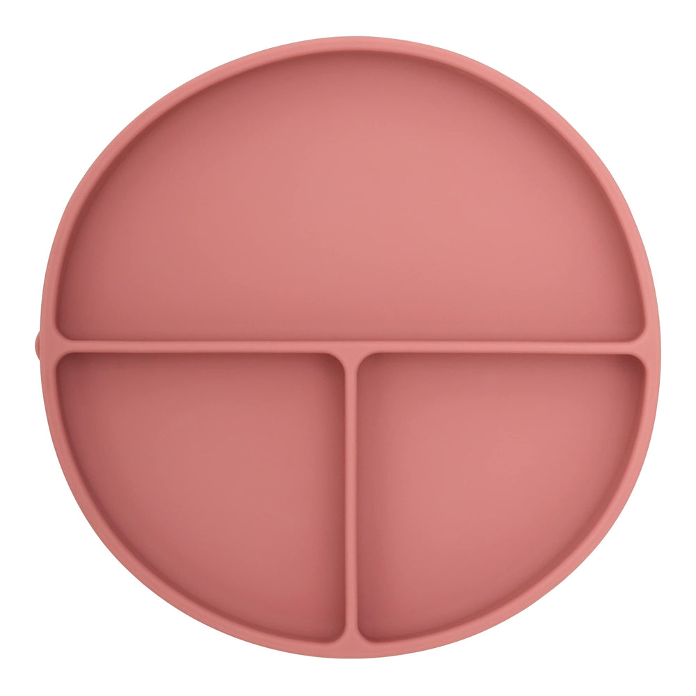 Dollop dusty rose suction plate on table reduces mealtime mess