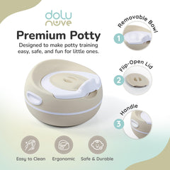 Dolu Nuve premium potty seat non-slip base emphasizes safety and steadiness during bathroom use.