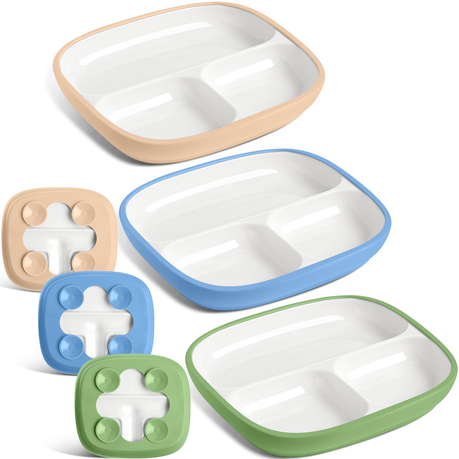 Domensi 3-set porcelain plates with silicone sleeves offer a secure grip for mess-free meals.