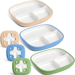 Domensi 3-set porcelain plates with silicone sleeves offer a secure grip for mess-free meals.