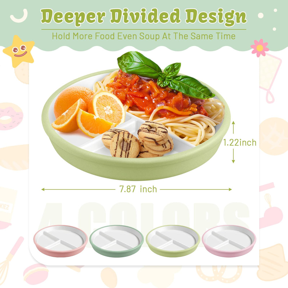 Domensi four-color 8-inch divided plates promoting independent eating
