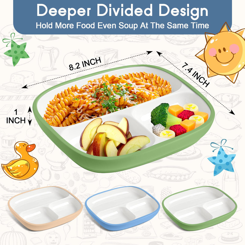 Domensi 8.2-inch divided porcelain plates with suction keep meals organized and stable.