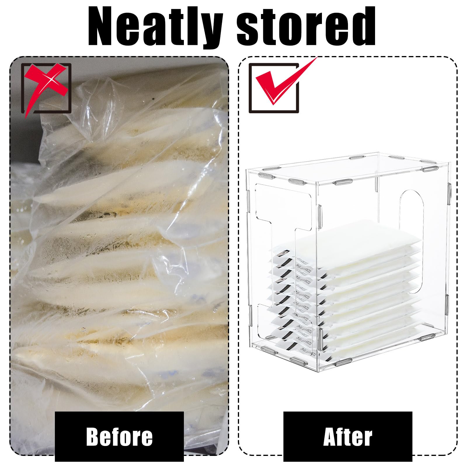 Domensi breast milk storage tower interior view reveals easy access to milk bags.