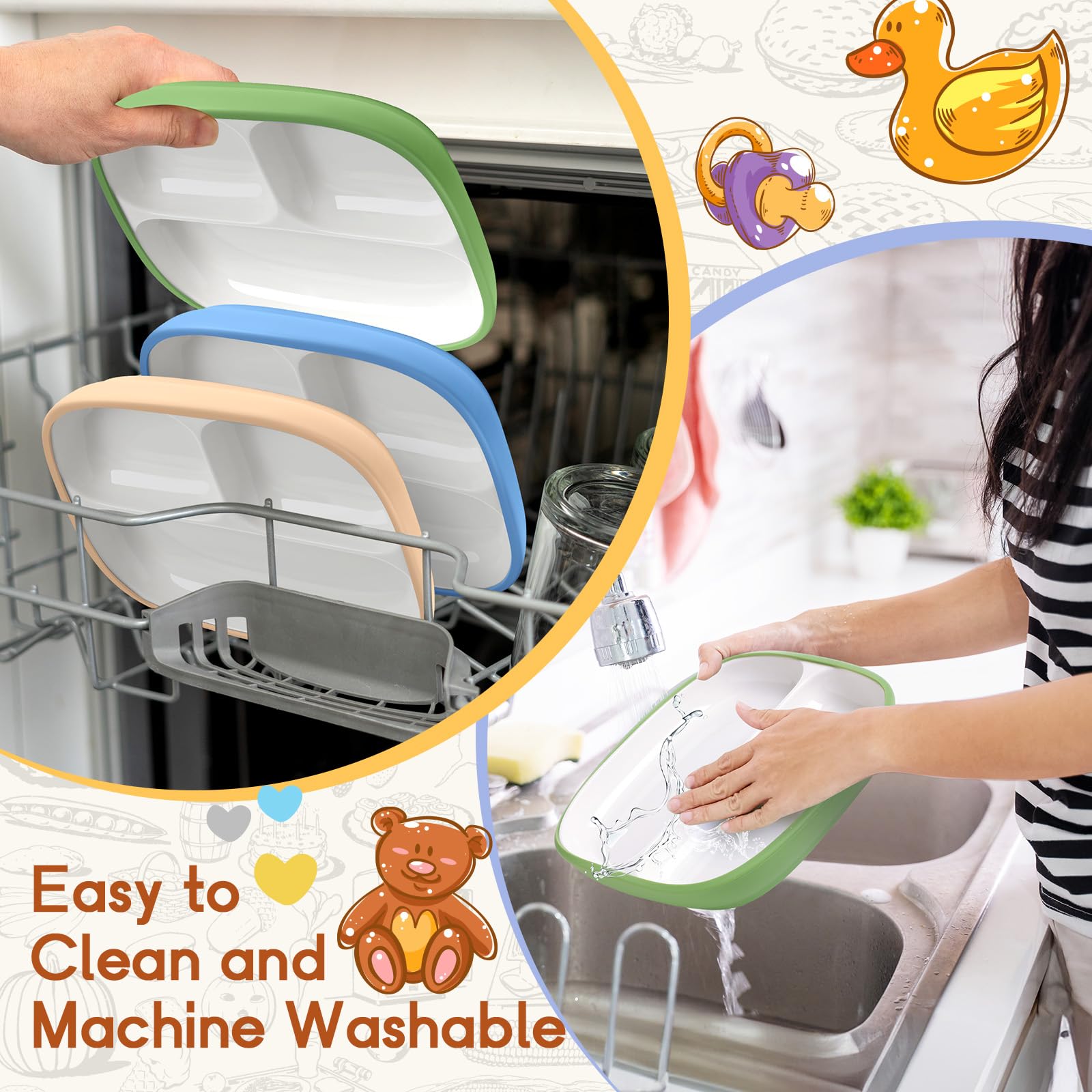 Domensi dishwasher-safe kids porcelain plates simplify cleanup after family meals.