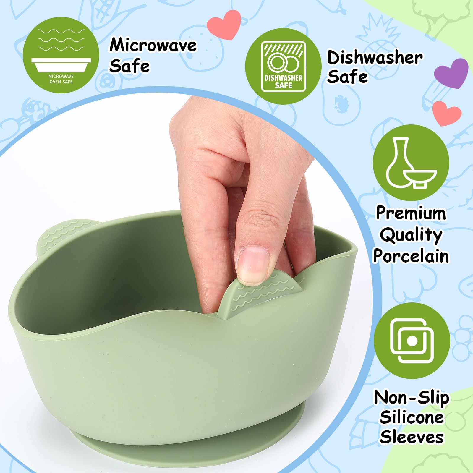Domensi kid bowls showing anti-slip handle design