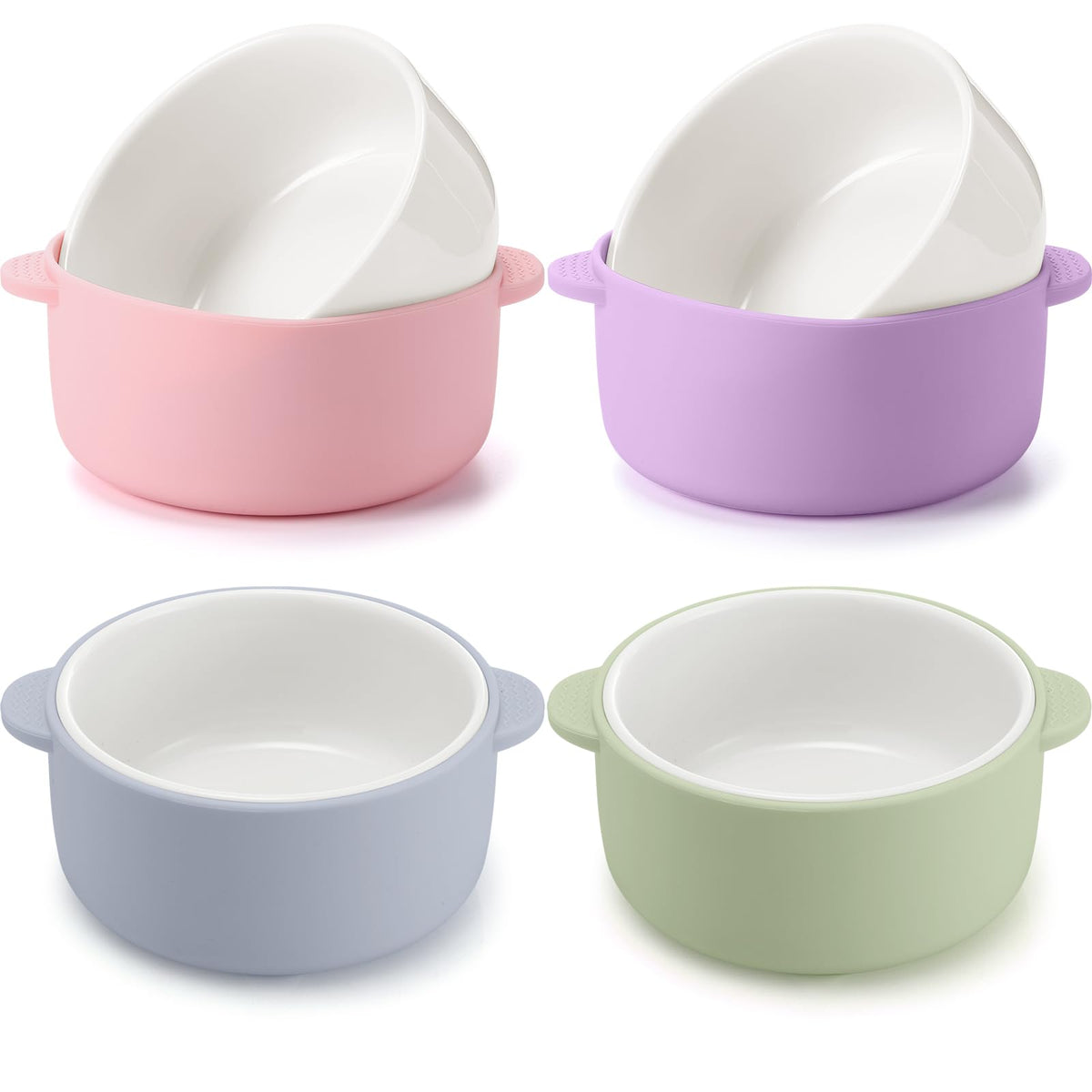 Domensi kids bowls pink silicone sleeve provide a safe, non-slip grip for small hands.